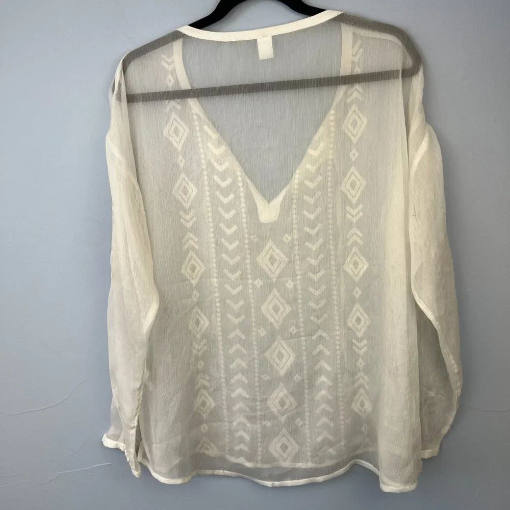 Old Navy Baja Embroidered Tunic Boho Peasant‎ in Whipped Cream Size M Sheer - Picture 9 of 10